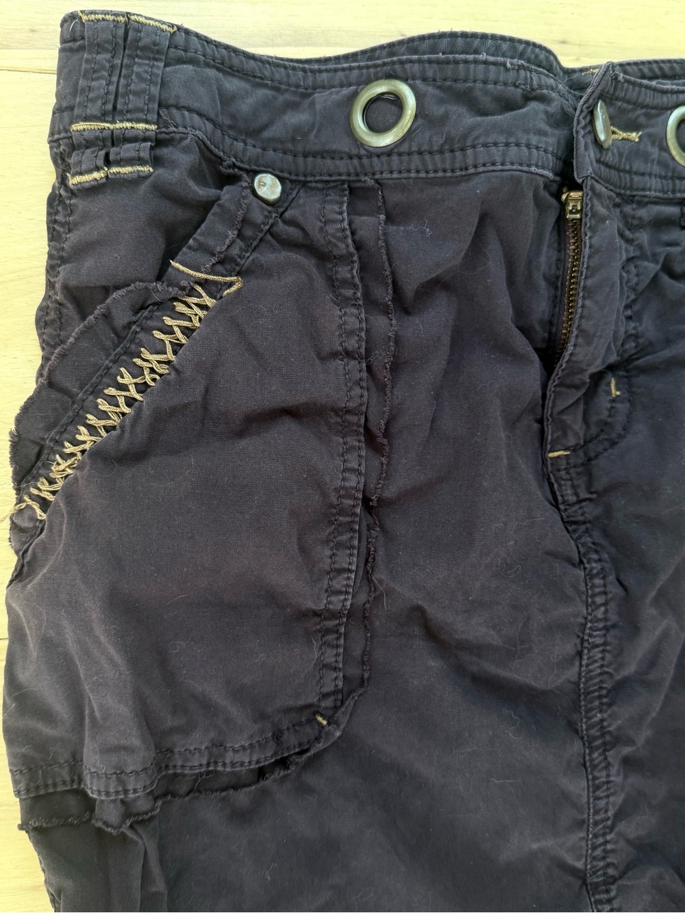 Pure Color Women’s dark brown utility midi skirt with unique details. Size 27. - Picture 2 of 5